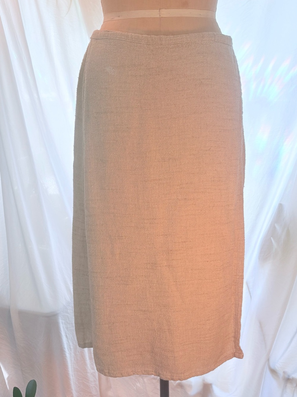CP Shades Natural Oatmeal Wrap Midi Skirt Linen Blend Lagenlook Coastal Size M